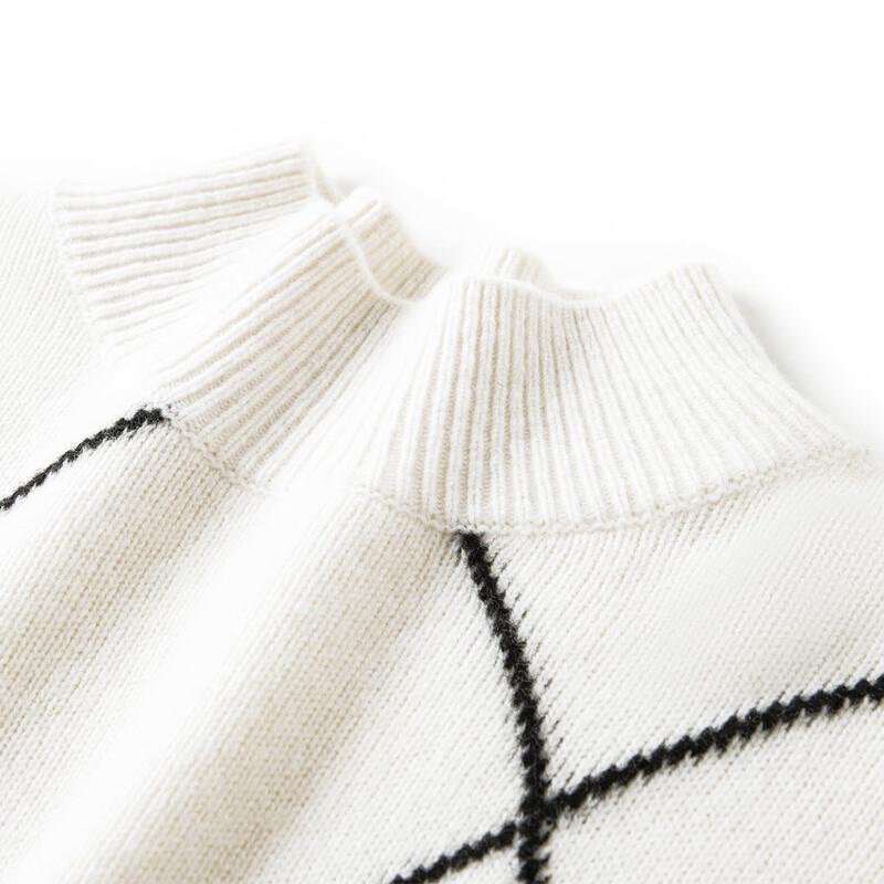 TUHUANG Women's Pure Wool Color-Block Half-High Neck Knit Sweater