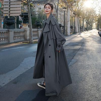 Women Long Khaki Trench Coat Spring Autumn Double Breasted Ladies Windbreaker Chic Loose Female Sashes Trench Jacket