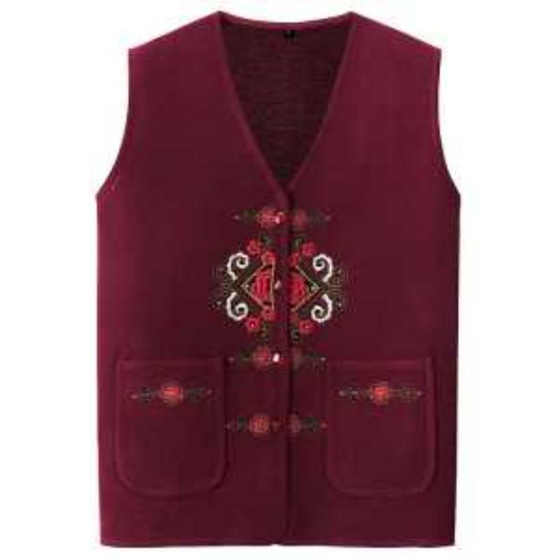 Female Elderly Embroidered Cardigan Grandma Autumn Wear Horse Clip Elderly Vest Wife Sweater