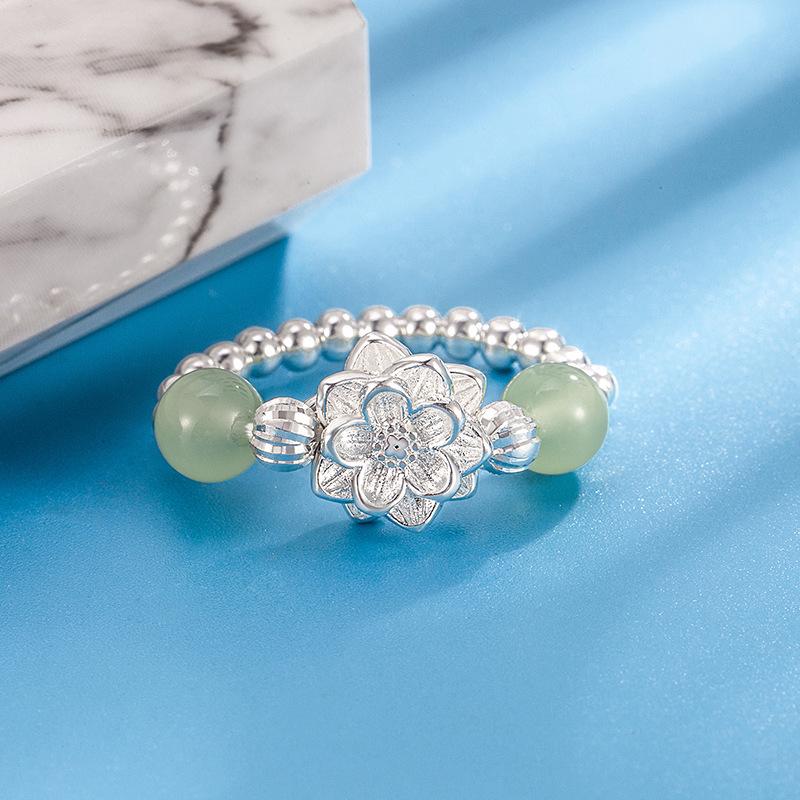 Damen Imitation Hetian Jade Lotus Ring – Elegantes Perlendesign für den Zeigefinger, Modisch und Vielseitig.