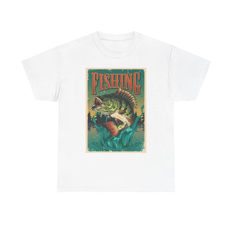 Fishing T Shirt Retro Poster Outdoors Heavy Cotton