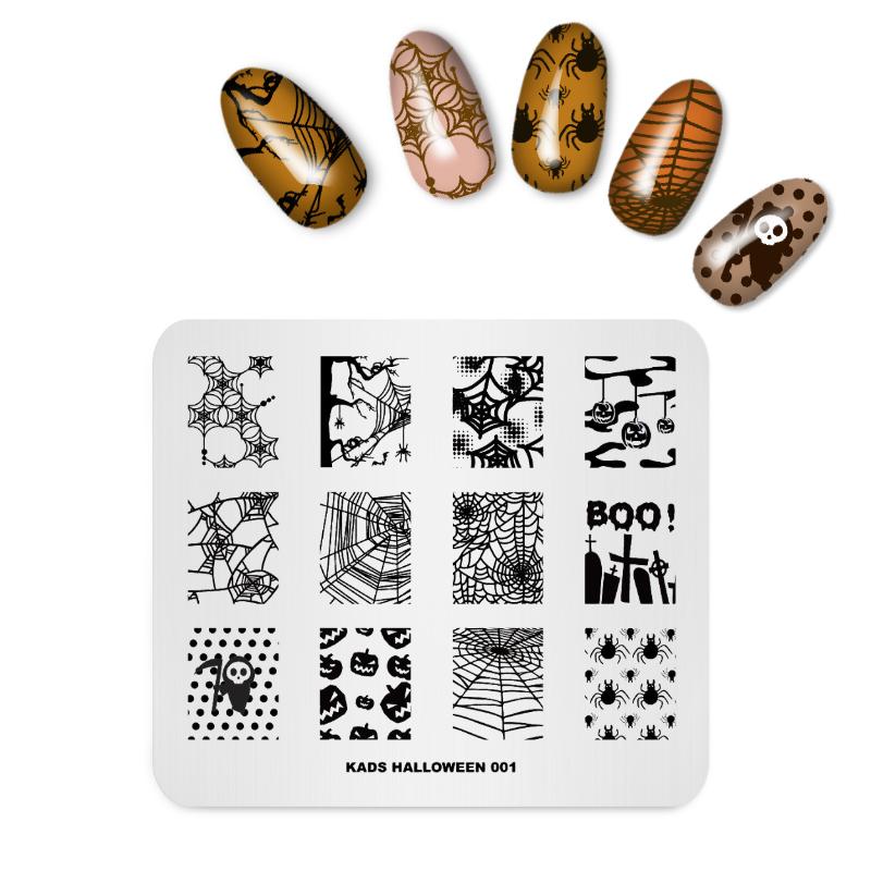 kads Halloween 001 Nagelstempelplatten Geist Kürbiskopf Streifenmuster Bild Nail Art Stempelplatte Druckvorlage