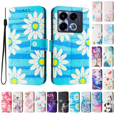 Blue Daisy Luxury Painted Leather Case Wallet Book Style Cover for Infinix Smart 4,Hot 9 Play,Hot 10 Play,Smart 6,X680,HOT 8,X650,HOT 40...