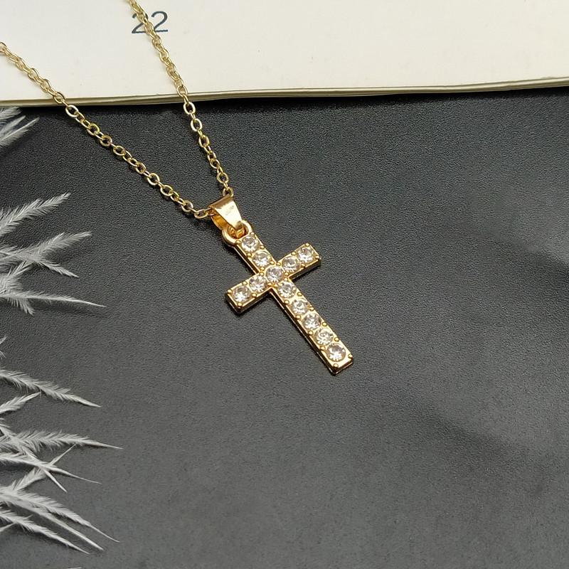 

Golden Copper color necklace Zircon women wedding fashion Cross crystal Zircon stone pendant necklace Christmas gift wholesale