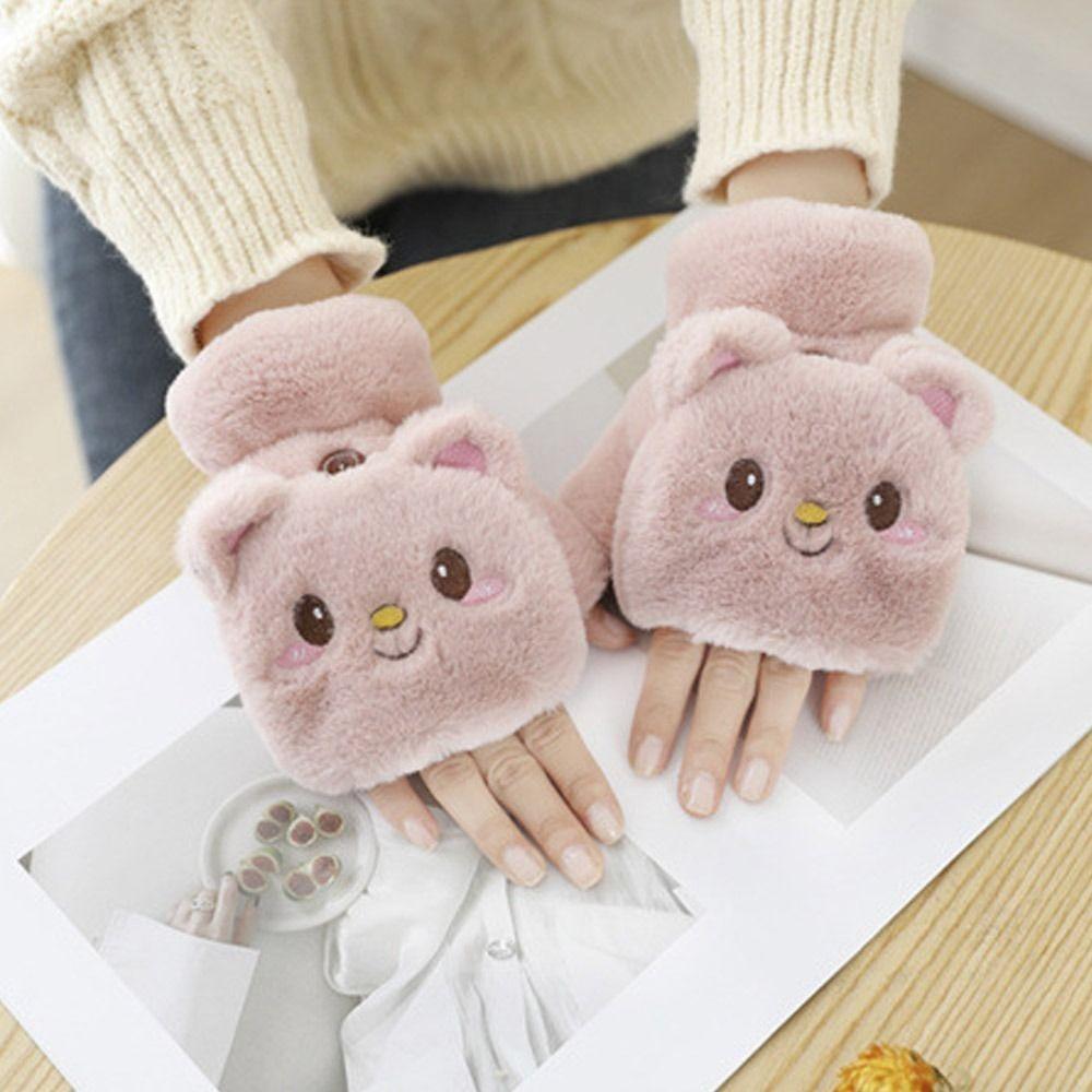 Fashion Plush Rabbit Fur Mittens Soft Winter Warm Warm Thick Gloves Comfortable Cute Plush Gloves Women