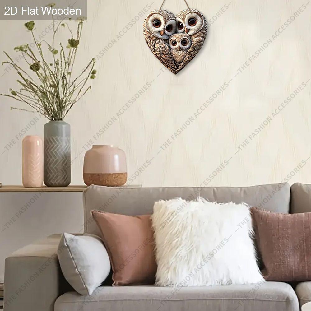 2D flat wooden tag, home wall decoration, housewarming gift for friends, three owl pattern