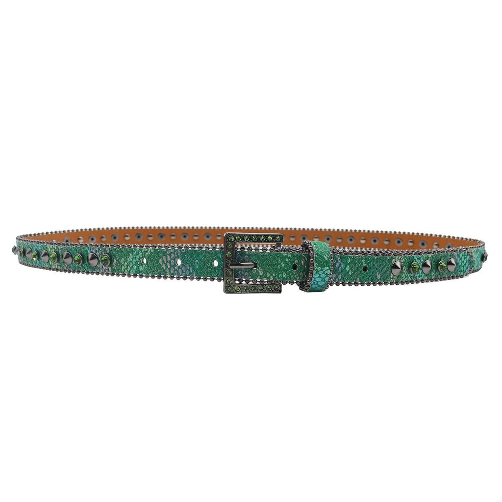 Women's 2.3cm Wide Rhinestone Leather Belt - European and American Cowboy Style Waistband