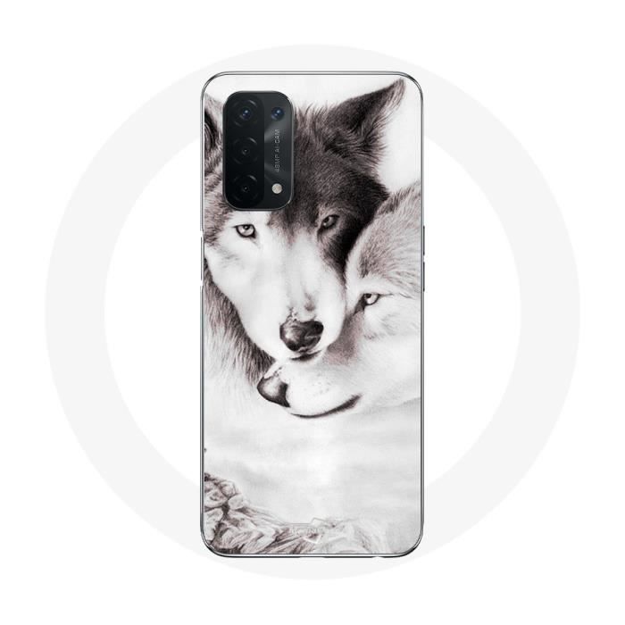 Coque pour Oppo A74 5G - Loup Duo animaux - Souple - Blanc - Mixte - Adulte