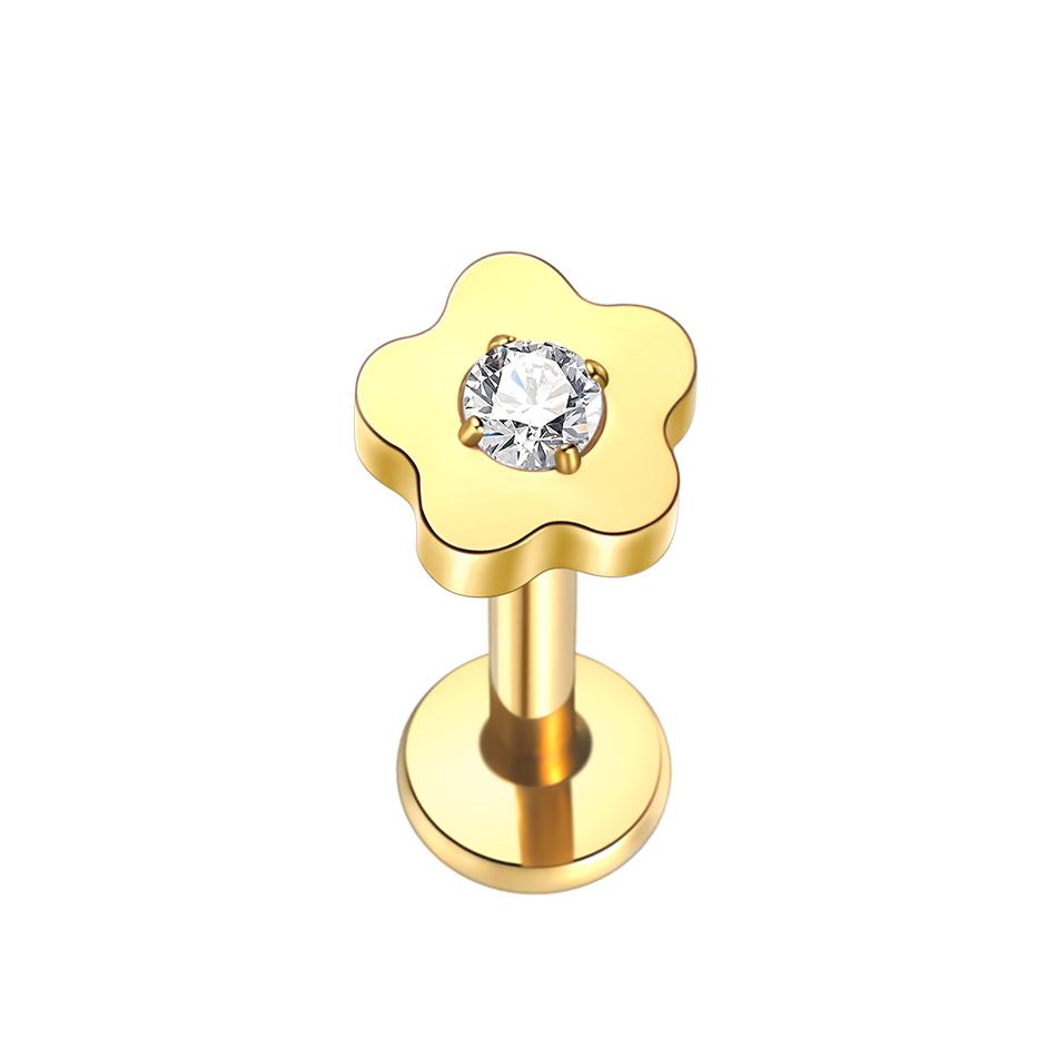 1PC Titanium Zircon Labret Piercings Lip Rings Gold Color CZ Cartilage Helix Lobe Conch Earring Stud Piercings Women Jewelry 16G