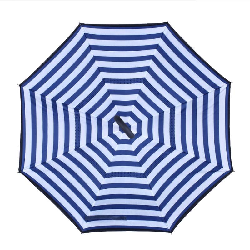 Dvouvrstvý deštník s rukojetí ve tvaru C, skládací, obrácený, větruodolný