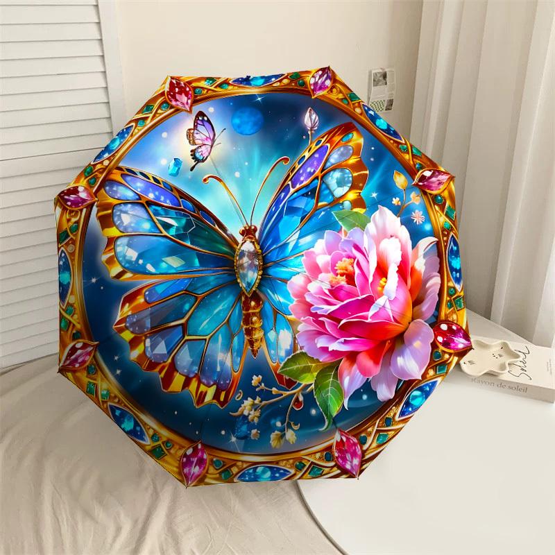 

1PC Butterfly Flower Umbrella-8-Rib Reinforced, Automatic Open, Lightweight & Durable, Cute Fashion Accessory for Outdoor-P102