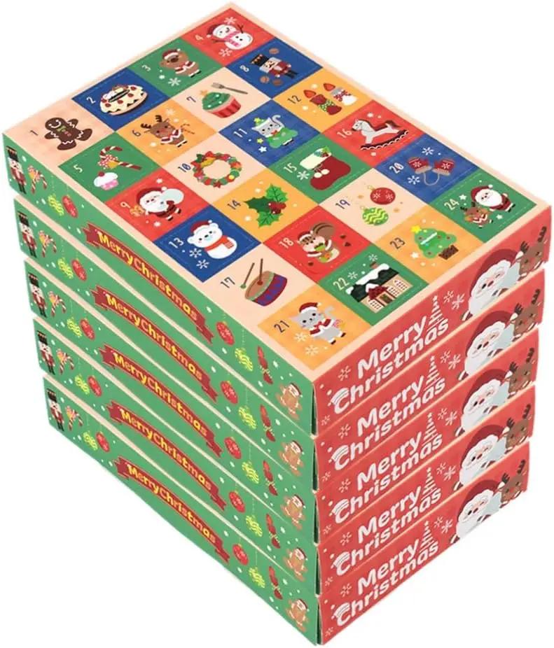 

5PCS Christmas Advent Calendar 24 Days Countdown Gift Boxes Refillable Countdown Calendar Boxes for Gift Wrap Xmas Decoration one-size