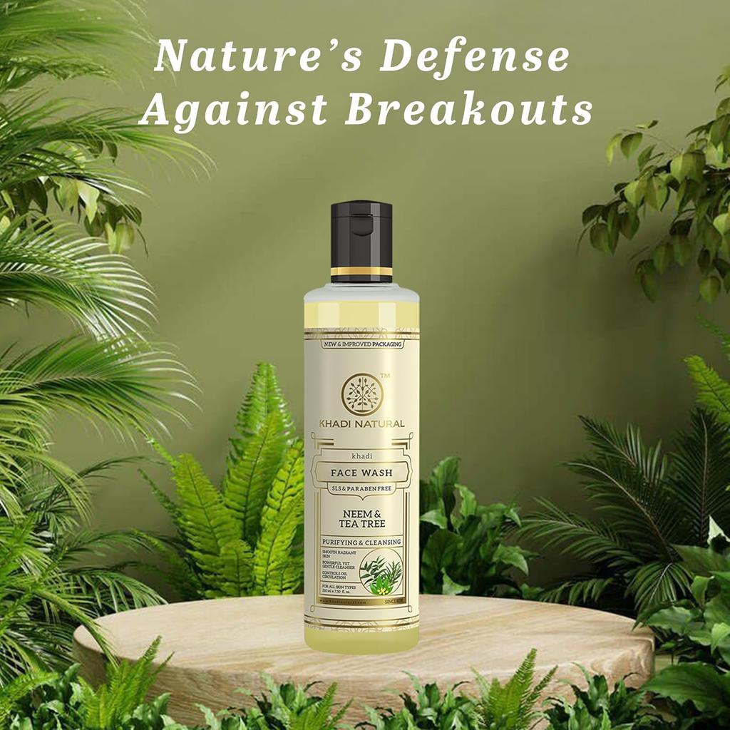 Khadi Natural Neem & Tea Tree Herbal Face Wash 210ml Pack For Glowing Skin And Acne Control