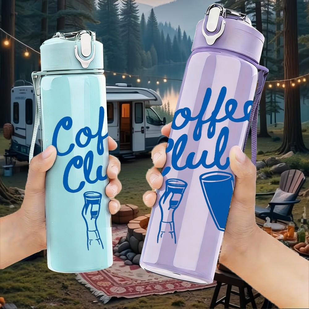 1PC Coffee Club Cup Drink Retro Print 750ml Color Plastic Sports Water Bottle Leakproof Flip Straw Lid Suitable for Sports Office Home Use