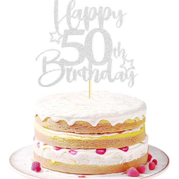 Sotpot 1 Pack 18th Birthday Cake Topper Double-sided Silver Glitter Cake Topper with Star Pattern Cake Decoration for Happy 18th Birthday Party Cake