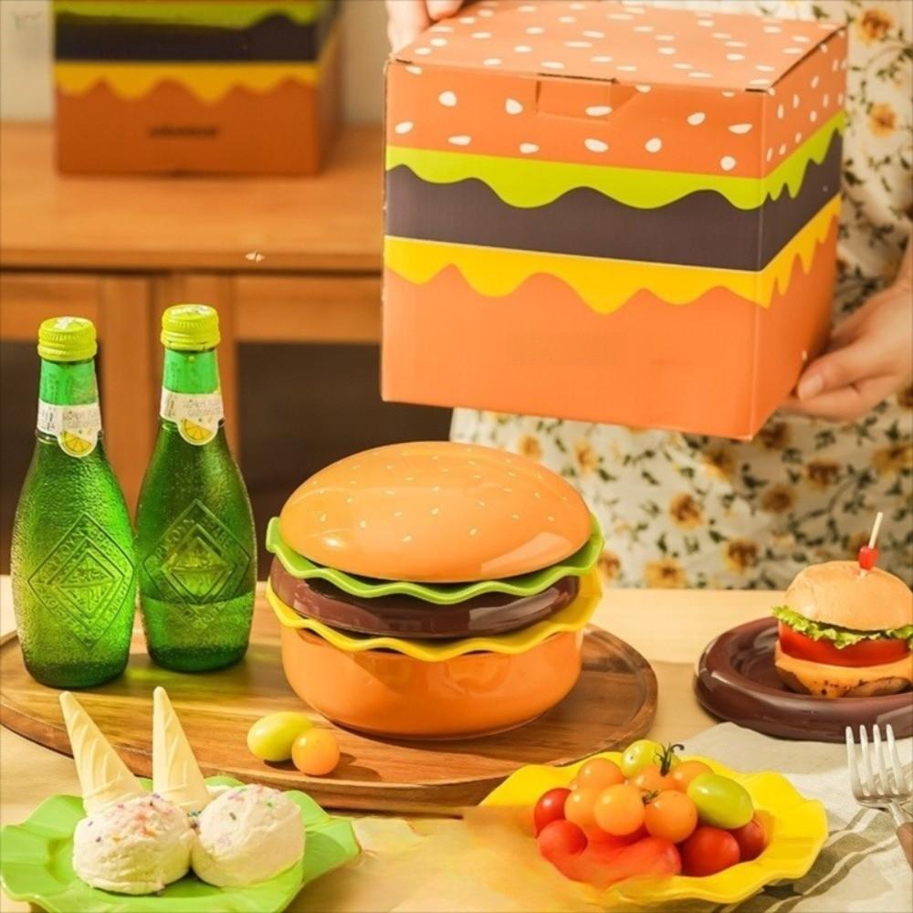 Ceramic Stackable Hamburger Plate Food Tray Mini Dinner Plate Set Sauce Containers  Dining Table