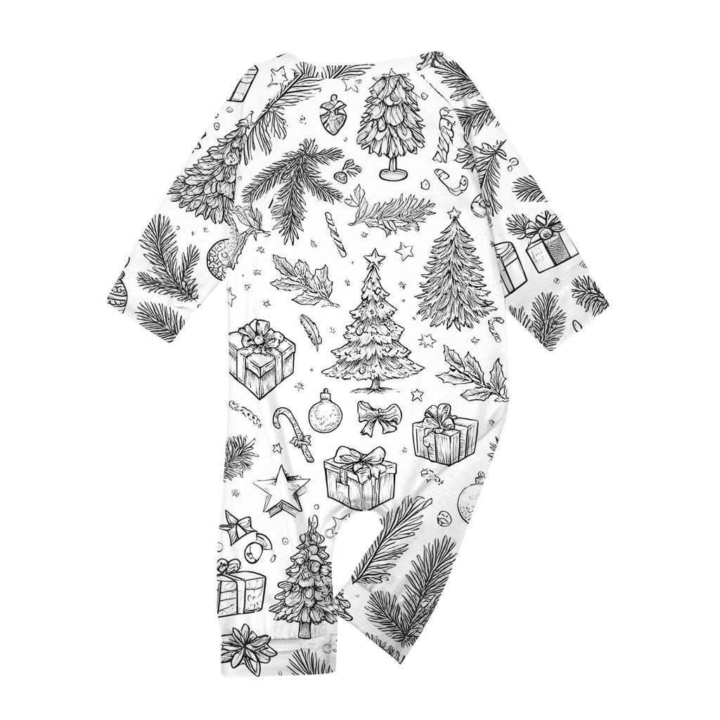 DIY Hand Painted Colorable-Parent-child Outfit - Christmas Print Round Neck Parent-child Long Sleeve Long Pants Home Clothes Suit Spring