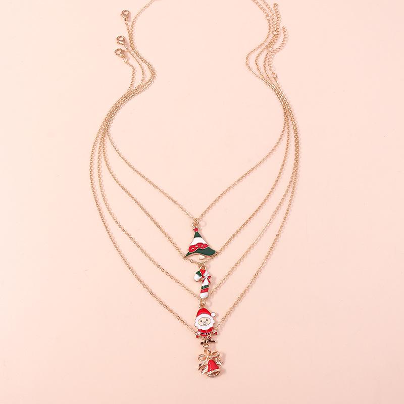 European & American Christmas Necklace Set: Bells, Tree, Cane Pendant Sweater Chain