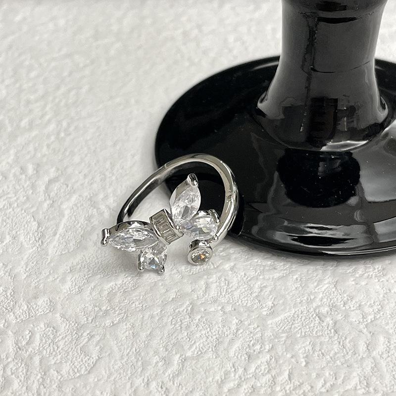 Niche Design Ring Cold Wind Slightly Inlaid Zircon Bow Necklace High-End Light Luxury Stud Earrings Set