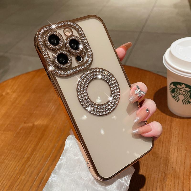 

Роскошный прозрачный чехол с гальваническим покрытием для iPhone 11, 12, 13, 14, 15 Pro Max 15 Plus, полый блестящий бампер, мягкий чехол со стразами For iPhone 13