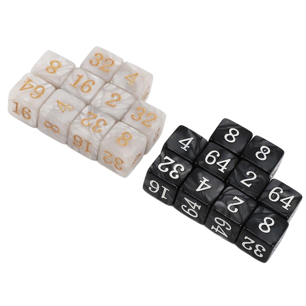 20pcs Numbered Dice Square Corner Multiple of 2 Number Pearl White Black Plastic Dice for Board Game
