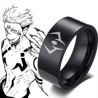 Anime Jujutsu Kaisen Yüzükler Ryōmen Sukuna Cosplay Siyah Ölü Göz Unisex Yüzük Prop Mücevher Hediye Paslanmaz çelik Aksesuarlar