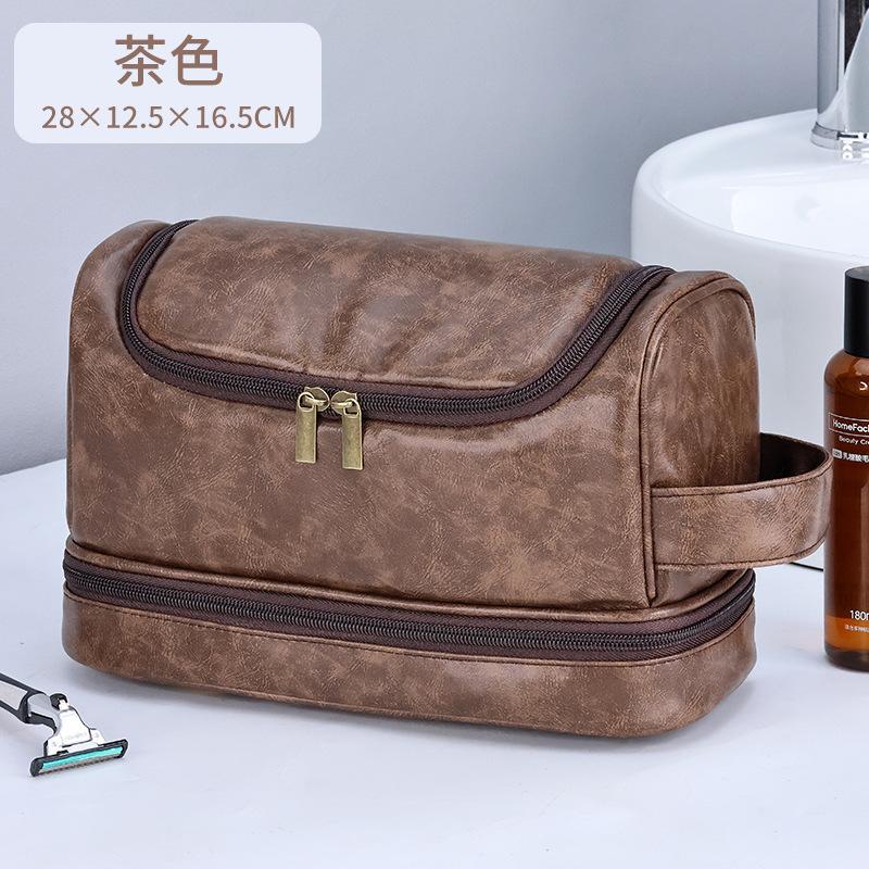

Men s Wash Bag Double Layer Portable Cosmetic Bag Portable Large Capacity Waterproof Cosmetic Storage Bag коричневий