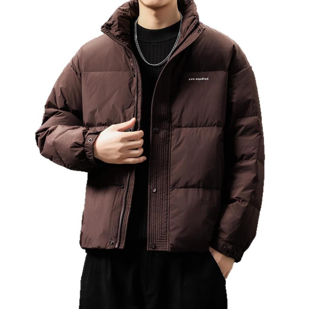 Men's High-End Fluffy White Duck Down Jacket: Thick, Warm, Stand Collar, Loose Fit for Winter