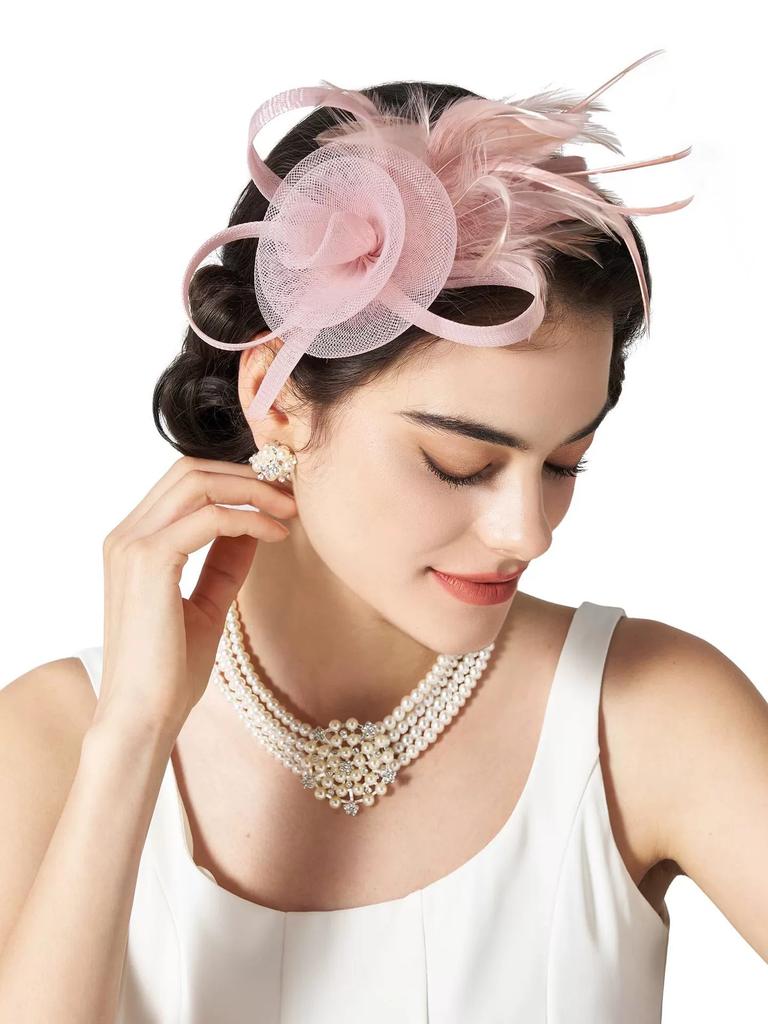 Fancy Hair Drop Fascinator Hat Hair Accessory with Feather Millinery Photography Headpiece Party Performance Headware