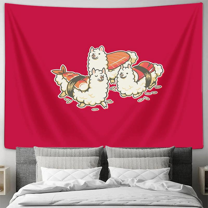 Sushi Llama Tapestry Wall Hanging Aesthetic Room Decor Japanese Anime Wall Art Bedroom Dorm Decoration Home Decor Gift