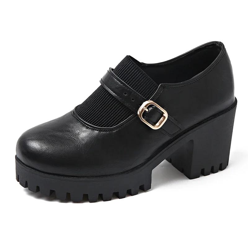 Fashion 2024 New Chunky Platform Ankle Boots Women Buckle Decor Faux Leather Boots Classics Black Big Size Slip Non Booties