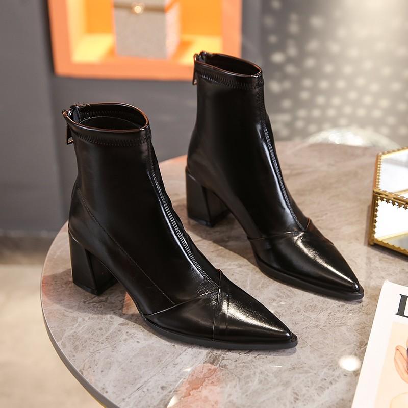 

Женская обувь Высокое качество Молния Женские ботинки Однотонные Офис и Карьера Сексуальные Остроносые Ботильоны Chaussure Femme 39 чёрный