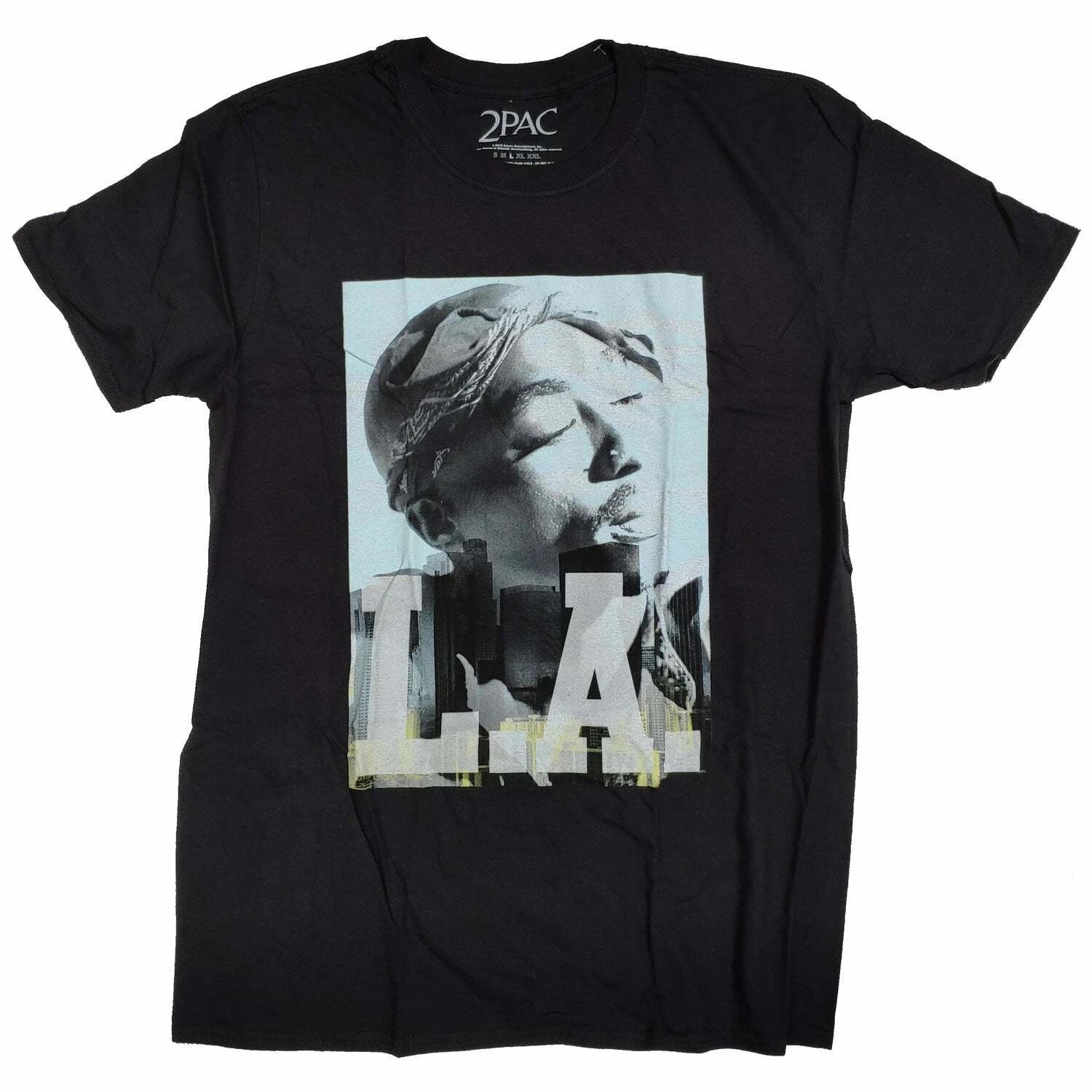 Official 2Pac Tupac Shakur LA Skyline Mens Black 100% Cotton T-shirt Mens Tees Top Tupac Shakur Tee XL