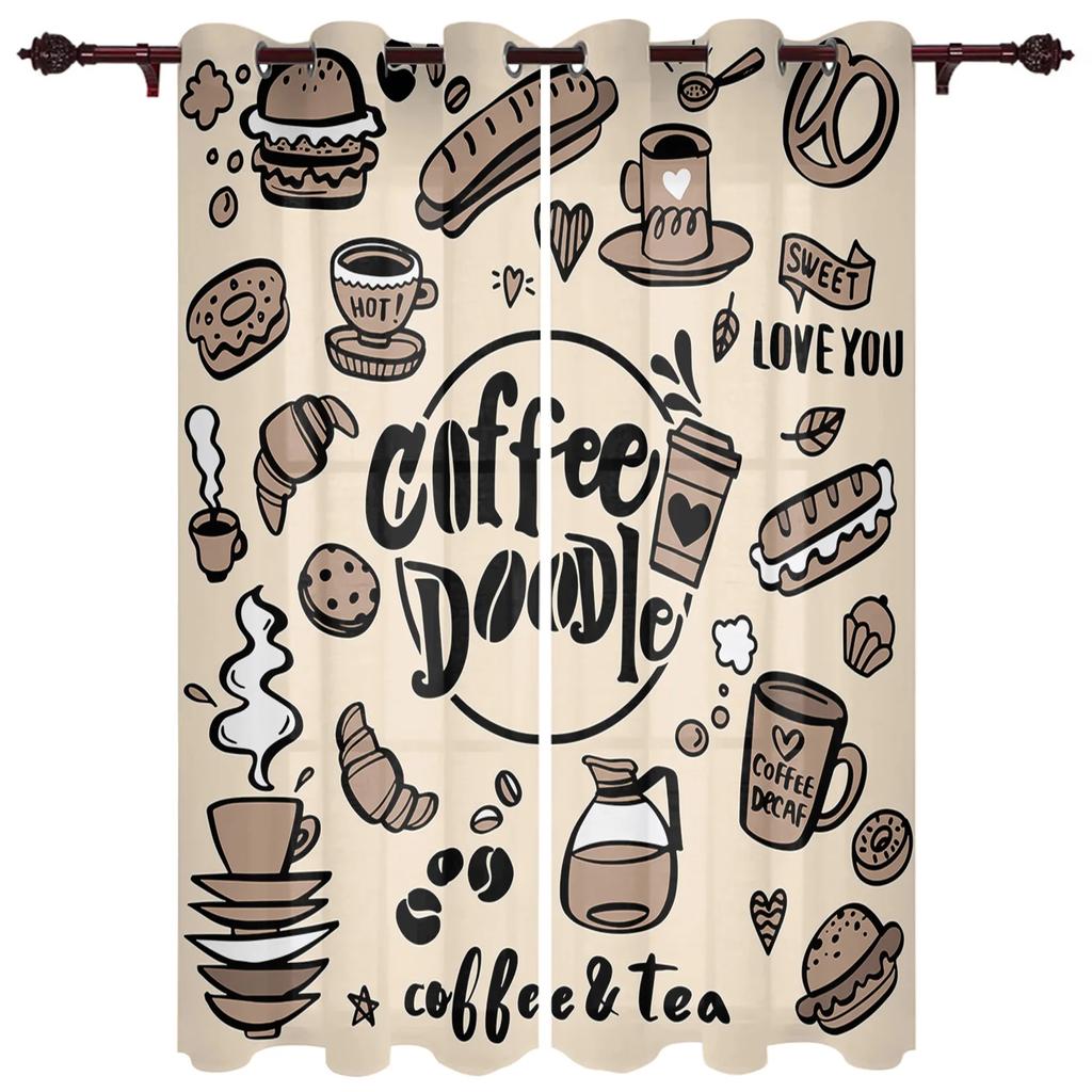 Tan Coffee Beans Bread Window Curtains Home Decoration Living Room Curtains Kid's Room Drapes Cortinas For Kitchen Bedroom