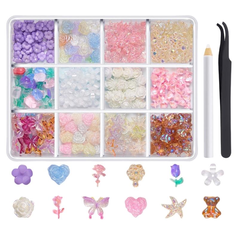 1Box 3D Butterfly Nails Charm for Women Mixed Ribbon Resin Nails Art Rhinestones Crafts Nails Supplies Embellishment
