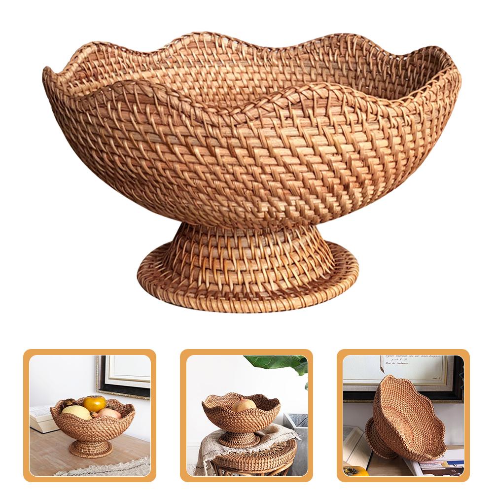 Rattan Fruit Plate Pedestal Display Basket Food Storage Tray Serving Seagrass Woven Baskets Wallet Jewelry