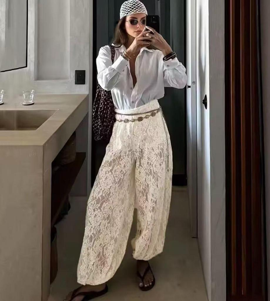 Women's Lace Elastic Waist Loose Long Pants - INS Hot Style 2026 Fashion