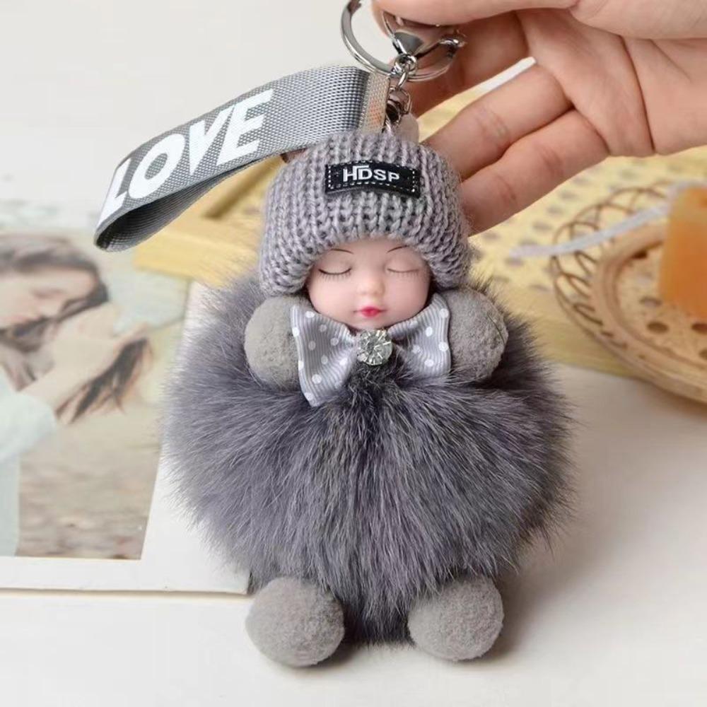 Cars Key Ring Jewelry Gift Sleeping Baby Doll Pompom Keyring Fluffy Plush Doll Plush Keychain