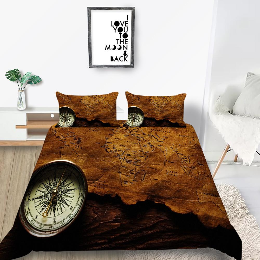 New Fashion Unique Design Duvet Cover Set Map Bedding Cover Suit Sea Quilt Cover Soft Cover Set Boys Twin Size Bed Clothes