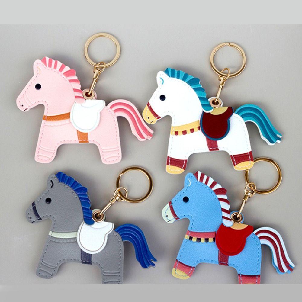 Access Control Card Holder Horse Keychain Leather Chinese New Year Gift  Birthday Gift