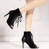 Fashion 2024New Black Lace-Up Sandals Heels Women's High Heel Shoes Trend Sexy Peep Toe Boots Fashion Cloth Stilettos Jazz Dance Female