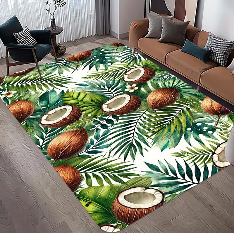 Vintage Coconut Area Rug Tropical Print Non-Slip Washable Carpet Doormat Floormat for Living Bedroom Dining Room Kids Playroom