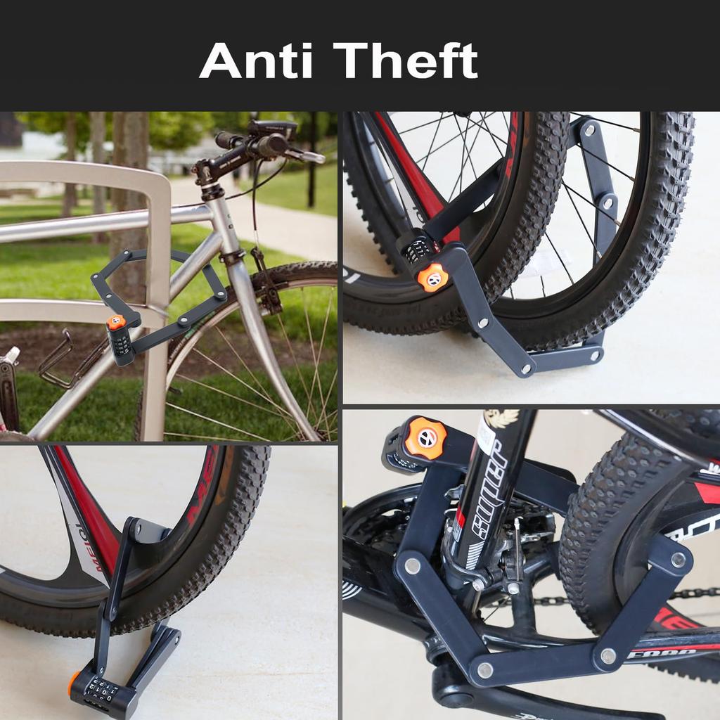 Folding Bike Lock with Mount Bracket 4 Digit Combination Heavy Duty Alloy Steel Bike Lock Waterproof Rust Proof Folding Bike Chain Lock for Bicycle