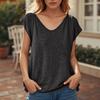 Womens' Fashionable And Casual Solid-color Basic V-neck Short-sleeved Top