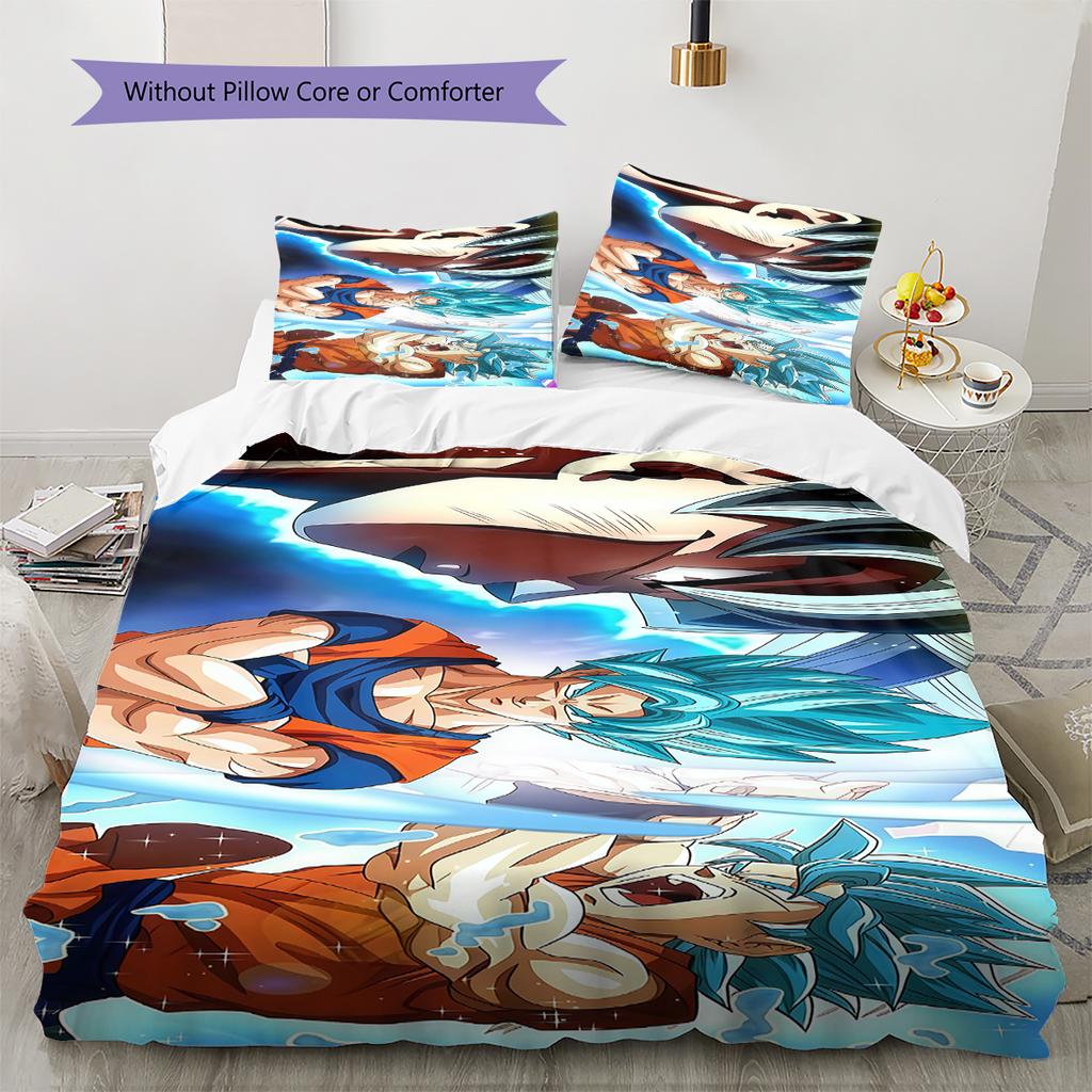 Dragon Ball Super Pattern Bedding,Quilt Set Quilt Cover Pillowcase Home Birthday Gift (1 * Duvet Cover + 2 * Pillowcase, Without Core)
