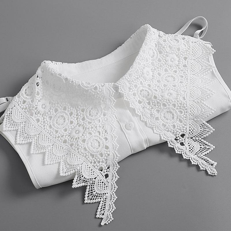 Perfect Match Embroidery Fake Collar Women Lace Detachable Lapel Collar Shirt Top Tie White Ruffles False Collar Woman Removable False Blouse