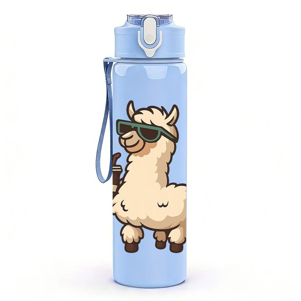 1PC Cool Sunglasses Llama Cartoon 750ml Color Plastic Sports Water Bottle Leakproof Flip Straw Lid Suitable for Sports Office Home Use