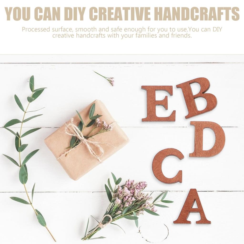 EXCEART Set Alfabeto in Legno, 104 Pezzi, 4,4 x 4,2 x 1,6 cm, Lettere Maiuscole, Sagome in Legno, Materiale Naturale Leggero per Artigianato Fai-da-Te,