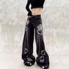 Shiny hot diamond decorative casual jeans women's autumn new high waist loose and thin versatile straight wide leg floor pants