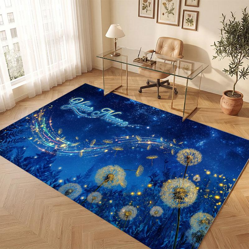 Tapete de Chão de Veludo Cristal Tema Cósmico Espacial Nome Personalizado Texto Tapete Quente Decoração de Casa